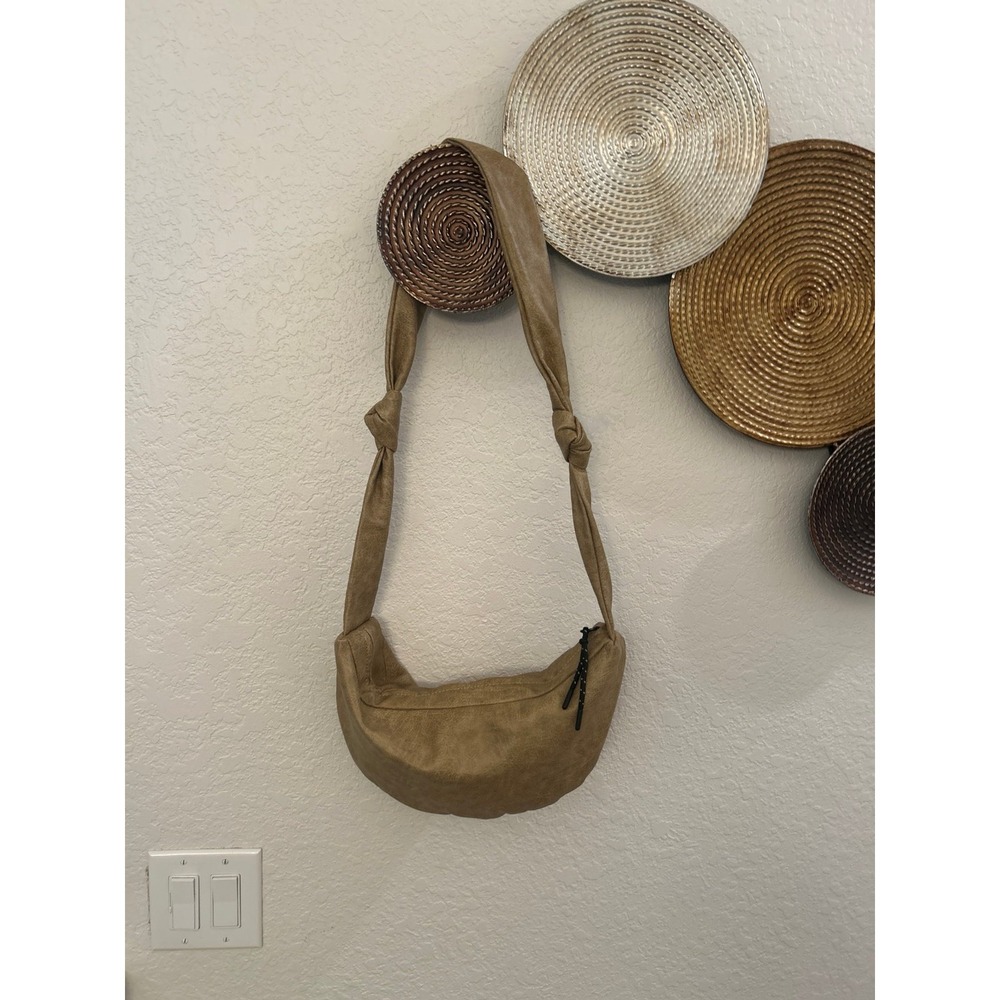Street Level tan crescent shoulder bag knotted strap